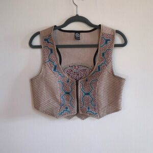 Onanya Handmade Embroidered Vest Organic Cotton Cropped Boho Festival Top L